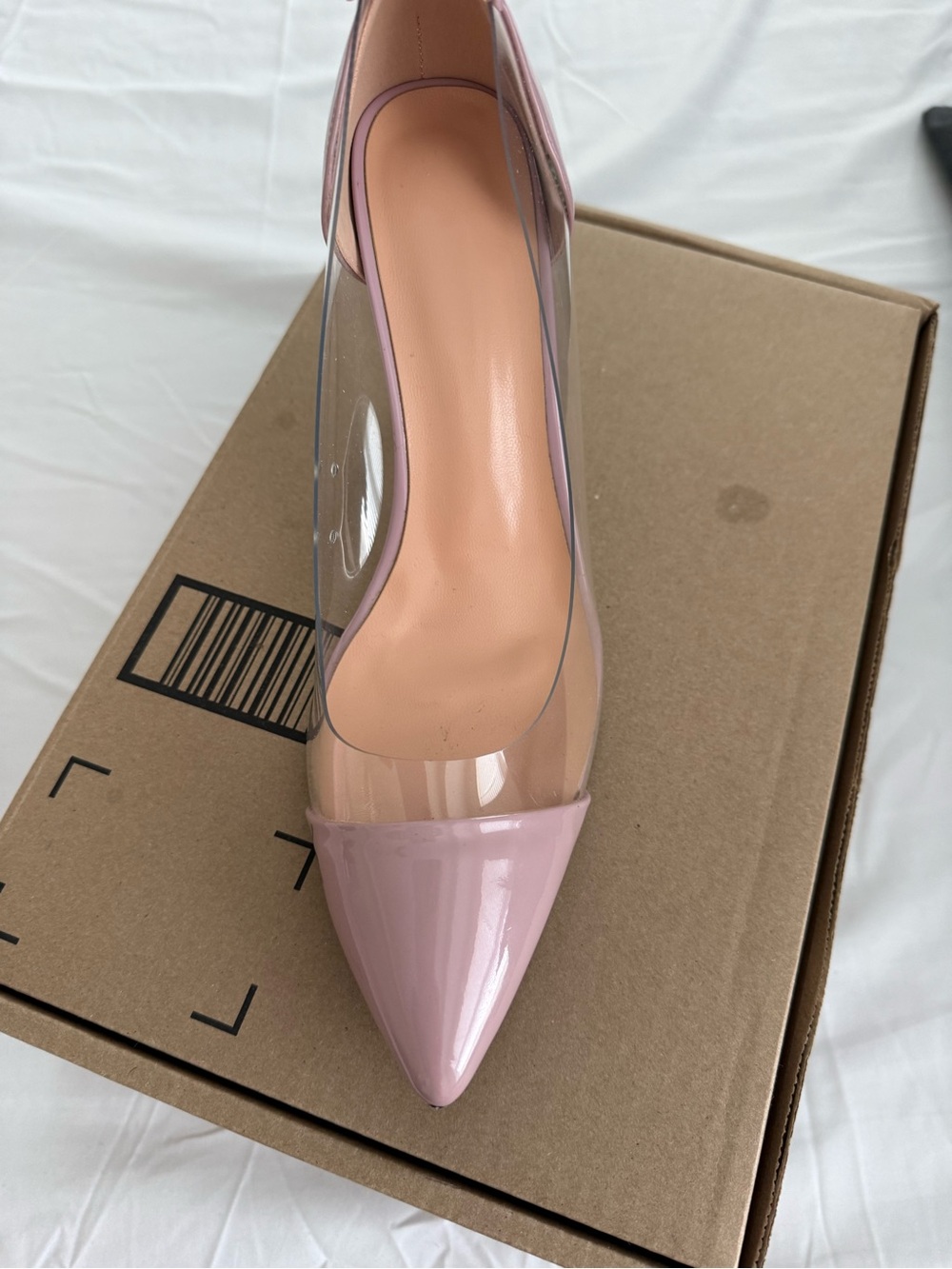 Clear Pointed Toe Pump in Blush Pink